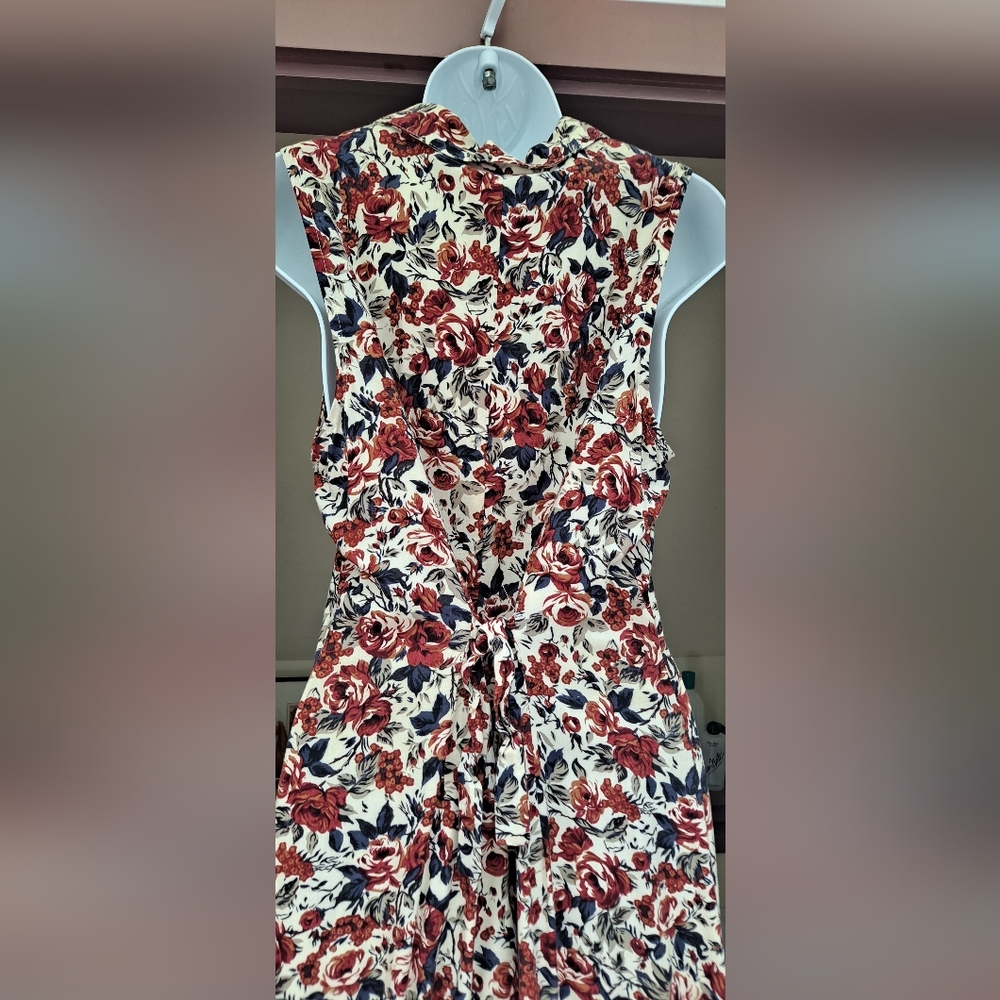 1990s JONATHAN MARTIN Off-White Floral Sundress Fitted Tie Back Tank Maxi Dress - Picture 13 of 16